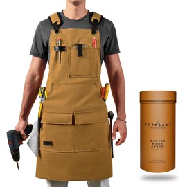 ROTANET Canvas Work Apron, Woodworking Aprons for Men with Tool Pockets, Waterproof Heavy Duty Adjustable, Shop Gift for Carpenters Woodworkers Blacksmiths Brown