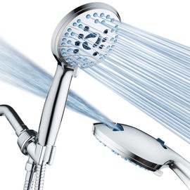 Hotel Spa AquaCare High Pressure 8-Mode Handheld Shower Head - Anti-clog Nozzles, Built-in Power Wash to Clean Tub, Extra Long 6 ft. Stainless Steel Hose, Wall & Overhead Brackets