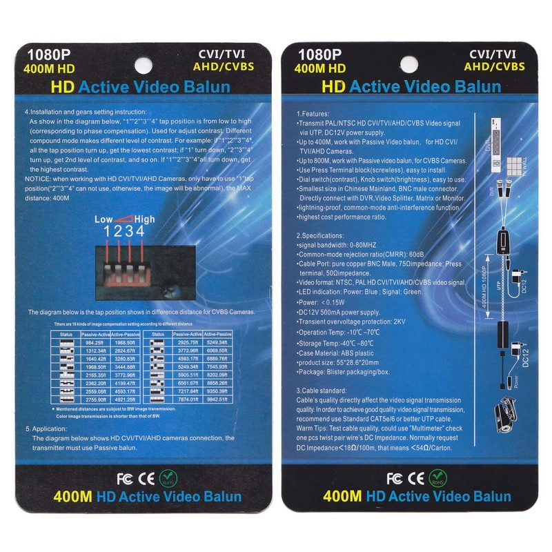 Xenocam Mini CCTV BNC HD CVI/TVI/AHD/CVBS HD Active Video Balun