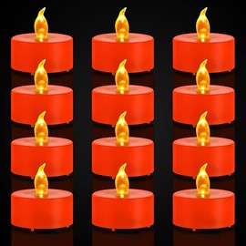Biyanuo Battery Operated Tea Lights Candles - 12 Pack LED Tea Candles Lamp Realistic and Bright Flickering Holiday Gift Operated Flameless LED Votive Light for Seasonal Festival Celebration (Orange)