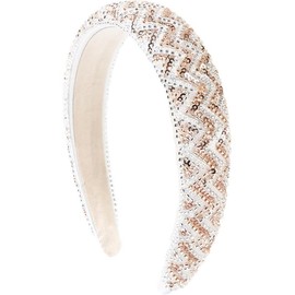 Beaded Headband for Women, Sparkly White Sequin Headbands Stylish Hair Band Soft Padded Headbands Fancy Bride Headband Bling Head Band Pearl Hair Hoop (White, One size)