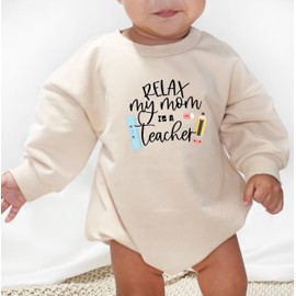 Relax My Mom Is a Teacher Bodysuit My Hero Is Mommy Romper My Mom is the Best Teacher Ever Infant Shower Gift (0-6 Months, Letter Print-Short Sleeve Sweatshirt)