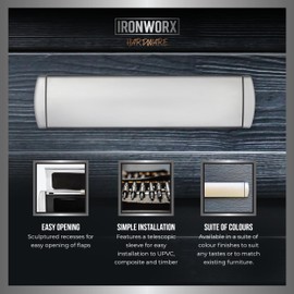 IRONWORX® Enigma 12" Premium Metal Sleeved Letterbox White ❘ Fully Weather Sealed Letterbox, 180° Opening, Easy Install Ultra Durable Modern Design, Compatible with UPVC, Composite & Wooden Doors