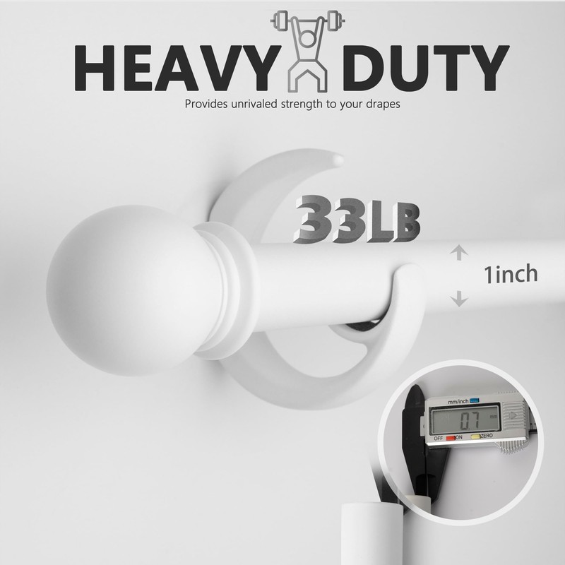 White Curtain Rods for Windows 16-88 inch, 1 inch Decorative