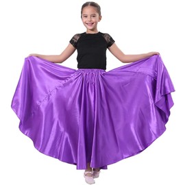 Baisdan Girls Belly Dance Skirt Shiny Satin Full Long Skirt for Belly Dance Flamenco Dance Performance Costume Purple