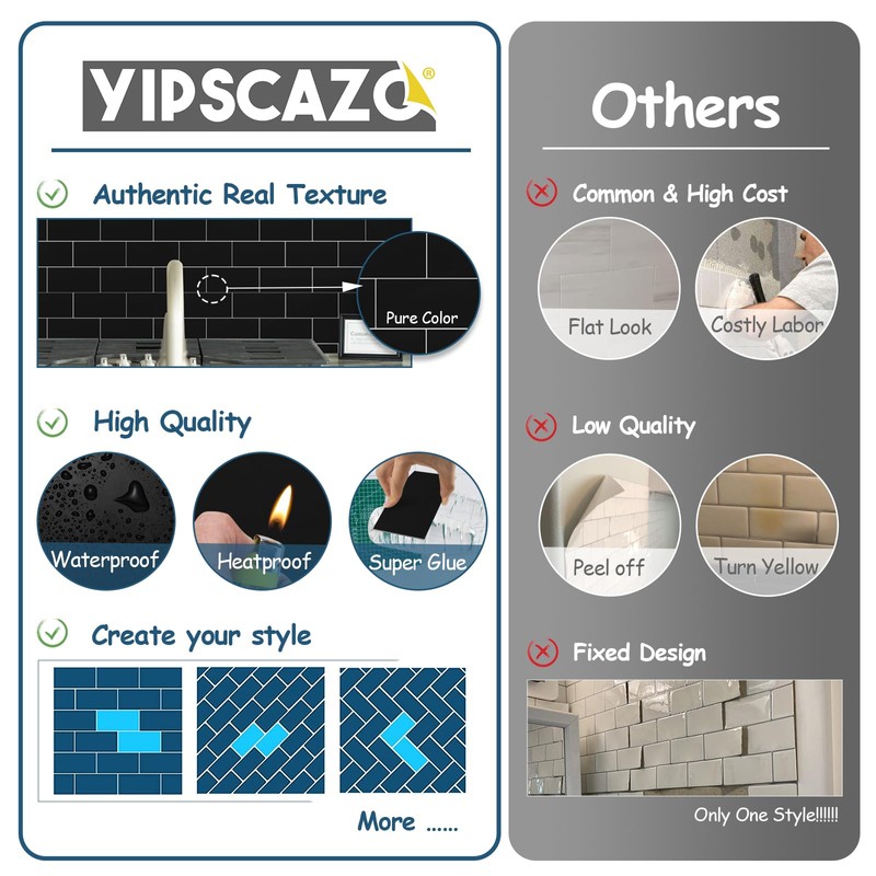 Yipscazo Peel and Stick backsplash 3 x 6 Inches 3D