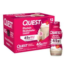 Quest Nutrition Strawberry Protein Shake, 45g Protein, 2g Sugar, 4g Net Carbs, Ready to Drink, Gluten Free, 12 Count