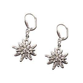 Alpenflüstern DOR008 Costume Earrings Rhinestone Edelweiss – Women's Costume Jewellery Antique Silver with Rhinestones in Traditional Colours, Zinc, No Gemstone