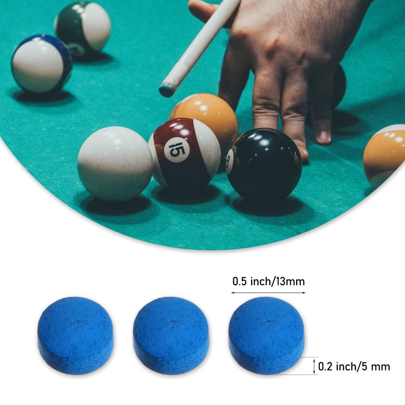 13mm Pool Cue Tips, 50 Pack Blue Leather Snooker Cue