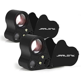 JARLINK 2 Pack 30X 60X Illuminated Jewelers Eye Loupe Magnifier, Foldable Jewelry Magnifiers with Bright LED Light for Gems, Jewelry, Coins, Stamps, etc (Black)