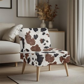 Armless Stretch Accent Chairs Covers Thick Cow Print Accent Chair Cover Removable Armless Chair Slipcover for Living Dining Room Hotel
