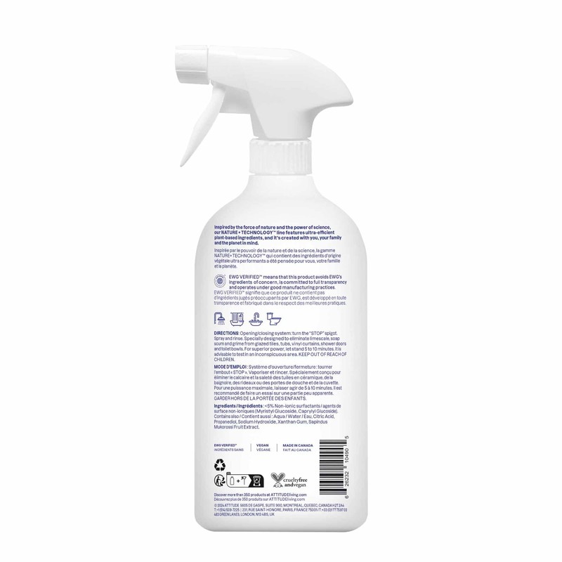 ATTITUDE Bathroom Cleaner Spray, EWG Verified, Plant-Based & Vegan, Safe