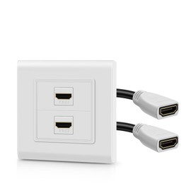 TND HDMI 4K Wall Socket, 2 x Port, Flush-Mounted Socket, Cable Guide, Wall Connection Plate with UHD ARC Ethernet, High Speed Full HD, Socket Coupler for TV Home Cinema Projector