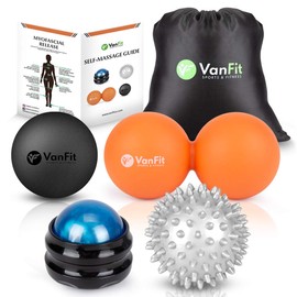 VanFit Massage Balls Therapy Set with Double Peanut Lacrosse, Trigger Point, Manual Muscle Roller and Spiky Massagers for Deep Tissue and Myofascial Release, Acupressure, and Workout Recovery (Black/Orange - 4 Pack)