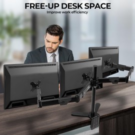 Triple Monitor Stand Adjustable，Heavy Duty Monitor Stand for Desk with 360° Rotation，±90° Tilt，Versatile VESA Mount，Accommodates Three 17-32” Screen，VESA 75×75mm/100×100mm