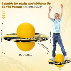 WinnerWhy Pogo Ball Up to 160lbs for Boys Girls Trick Balance Bounce Board Ball Pogo Stick Jumper with Pump and Strong Grip Deck Safe Fun Indoor Outdoor Fidget Toy(Yellow, Black,Distinctive Style)