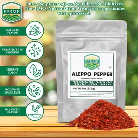 FERME - Premium Aleppo Pepper Ground |4 oz.| Crushed Aleppo Pepper Flakes (Halaby Pepper/Pul Biber/Marash Chili Pepper Flakes) Popular in Turkish and Middle Eastern/Mediterranean cooking