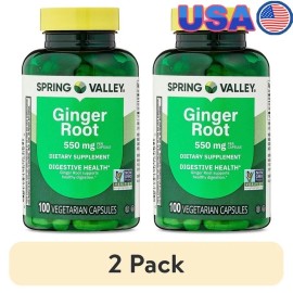 Unbranded 2 Pack Spring Valley Ginger Root Dietary Supplement Capsules 550 Mg 100 Count