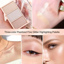 Boobeen 3 Color Highlighter Makeup Palette Face Highlighter Pulver Body Highlight Illuminator Palette Wasserdicht und langanhaltend für einen natürlich leuchtenden Makeup Look