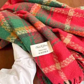 Imported Christmas Cashmere-Like Red Plaid Cape Scarf - Rainbow lf1162 One Size / Purple Check - 180x64cm 2ea