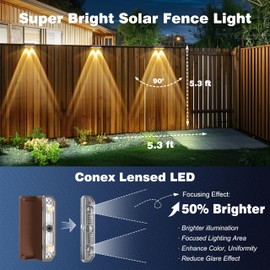 Peasur Solar Fence Lights Outdoor, 8 Pack Step Light Solar Powered, Waterproof LED Deck Lights for Stairs Railing Yard Patio Outside Warm White-Brown