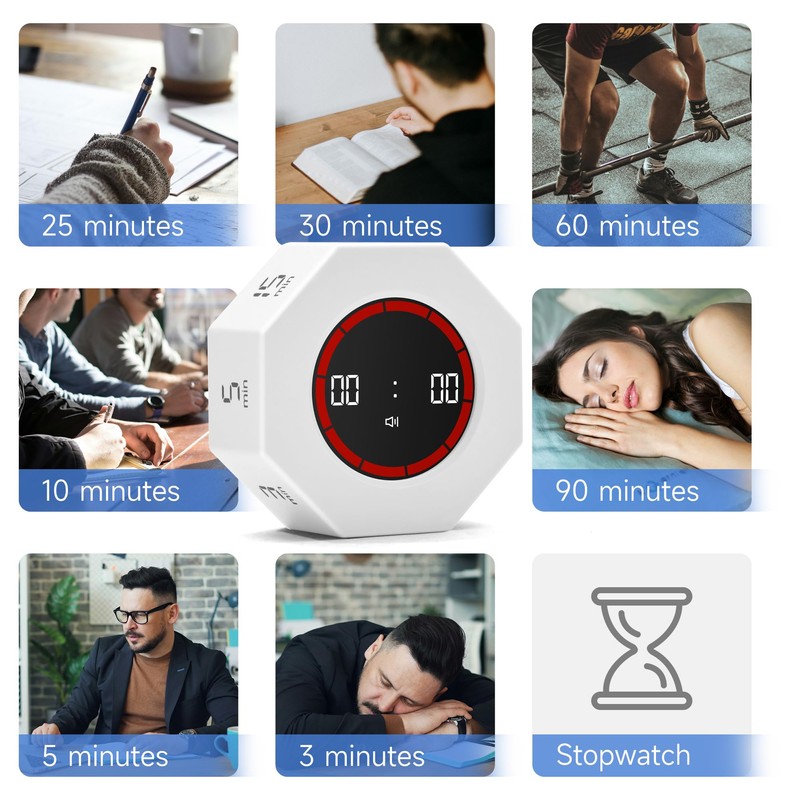 Exlliy Visual Countdown Timer 1,3,5,15,30,60,90 Minutes Preset, Desk Productivity Cube