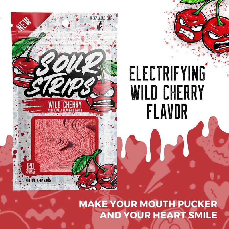 SOUR STRIPS Wild Cherry Flavored Candy | Deliciously Chewy Belts