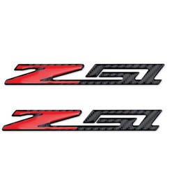 2Pc C7 Z51 Emblem Carbon Fiber 3D Badge Nameplate Sticker Decal Domed Replacement for Z51 (Black Red)