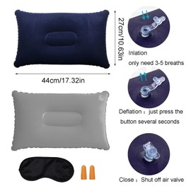 Pack of 2 Inflatable Camping Cushions, Ergonomic Travel Pillow, Inflatable, Ultralight Inflatable Cushion for Beach, Camping Cushion, Inflatable Ultralight Outdoor, Comes with Eye Mask and Ear Plugs