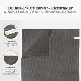 Lotuscrafts Yoga Towel Wet Grip - Non-Slip & Quick Drying - Non-Slip Yoga Towel with High Grip - Yoga Towel Ideal for Hot Yoga [183 x 61 cm], black