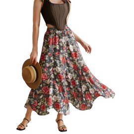 Maxi Skirt Summer 2025 Floral Skirt A Line Flowy Skirts for Women Black S
