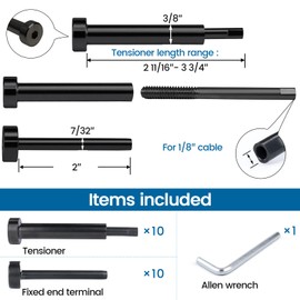[Patent] Muzata 20 Pack Black Invisible Cable Railing kit 1/8" Swage Tensioner and Terminal Hidden T316 Stainless Steel for 2"x2" and 4"x4" Wood Metal Post Deck Stairs BlackCool System CR26, CV1 CV2