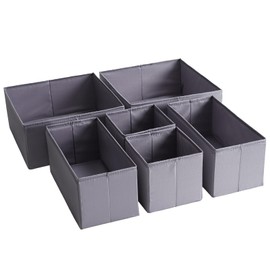 TYEERS Drawer Organiser, Durable Fabric, Washable, with Floor Support Plates, Small Storage Boxes for Bathroom, Wardrobe, Chest of Drawers, Set of 6, Dark Grey