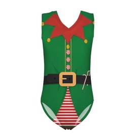 KEIAHUAN Christmas Gymnastics Leotards for Small Girls Ugly Christmas Elf One Piece Dance Ballet Uniform Athletic Gymnastics Leotards 7-8Y