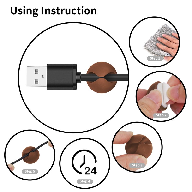 Flezoo Cord Holder Cable Clips, 12PCS Coffee Adhesive Cord Organizer