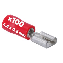 Pack of 100 Kalitec FHR488 Blade Receptacles Red 4.8 x 0.8 Cable Connector I 0.5-1.5 mm² Connector I Partially Insulated I Brass I PVC Collar I for Car and Industry