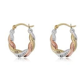 AVORA 10K Gold Twist Three-Tone Hoop Earrings