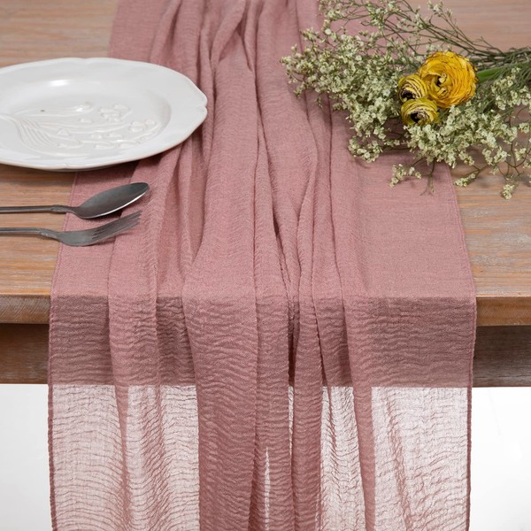 DOLOPL Dusty Rose Cheesecloth Table Runner 10FT Boho Gauze Table