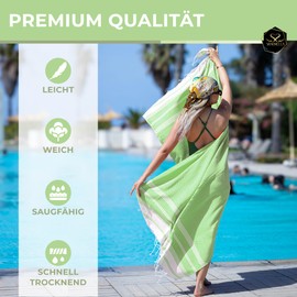 Sandrella Hammam Towel Sauna Women & Men Large 100 x 200 cm Cotton Beach Towel Blanket Peshtemal Gift Set Light Green