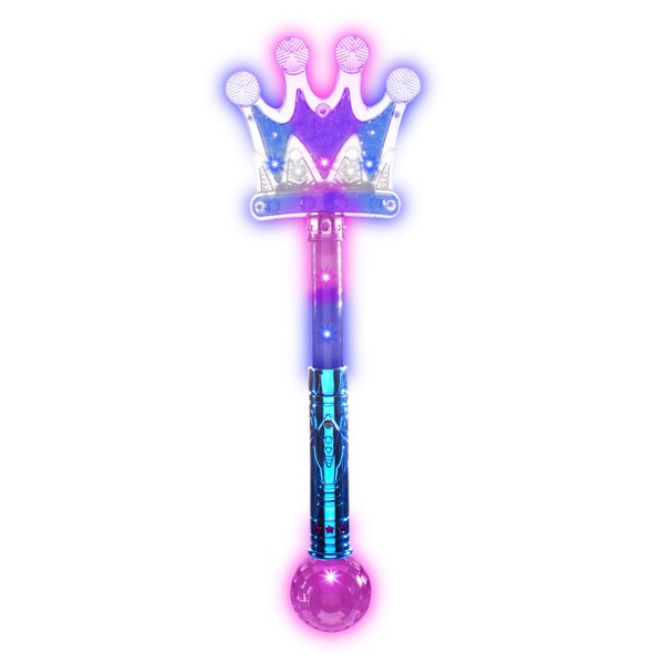Fun Central - LED Light Up Crown Wand Toy for Kids with Crystal Ball Handle | Princess Party Favors for Girls, Halloween Party Supplies, Royal Queen Costume Accessory.