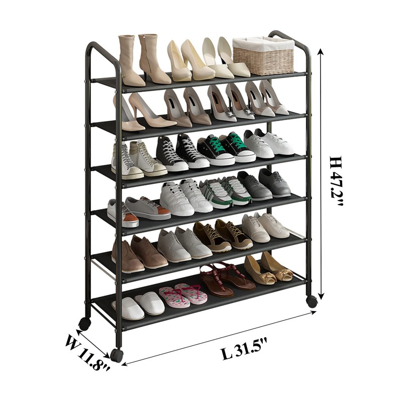 LEAIJIAFY Tall 6-Tier Metal Shoe Rack,Non-Woven Fabric Shoe Shelf,Large Storage