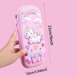 Fuwraixis 3D Unicorn Pencil Case, Children's Cartoon EVA Pencil Case, Cute Castle Pony, Waterproof Stationery Box, Children's School Supplies, pink, Cartoon