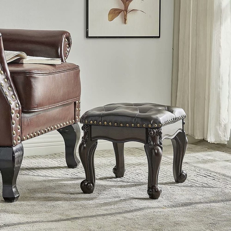 ZIRKOOON Small Foot Stool Square Leather Ottoman Foot Rest Cushion