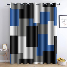 TYTYUU Blue Black Blackout Curtains for Bedroom 2 Panels Set White Modern Abstract Geometric Curtains Insulated Room Darkening Window Drapes for Living Room 52x63 Inch