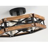 3-Light Rustic Farmhouse Wood Flush Mount Ceiling Light Fixture Oak