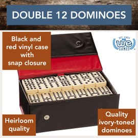WE Games Double Twelve Dominoes Set - 91 Dominoes in Retro Travel Case - Ideal for Family Games - Perfect for Game Night