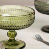 WAIT FLY Vintage Embossed Beads Glass Dessert Bowl Footed Trifle
