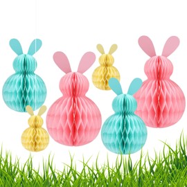 Easter Hanging Decorations, 6pcs Bunny Rabbit Honeycomb Pendant Decoration Easter Hanging Bunnies Paper Pendant Ornament for Home Party Favors, Garden, Table, Tree, Classroom