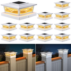 APONUO Solar Post Cap Lights, 2 Color Modes Fence Post Solar Lights for 3.5x3.5 4x4 5x5 Wooden/Vinyl Posts, Outdoor Waterproof Deck Posts Light Solar Powered for Garden/Patio/Porch, White 12 Packs