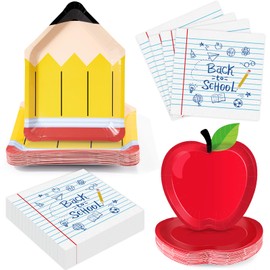 75Pcs Back to School Paper Plates and Napkins for 25 Guests, First Day of School Tableware Set, Disposable School Season Table Decor Dinnerware for Kindergarten Preschool Graduation Party Supplies